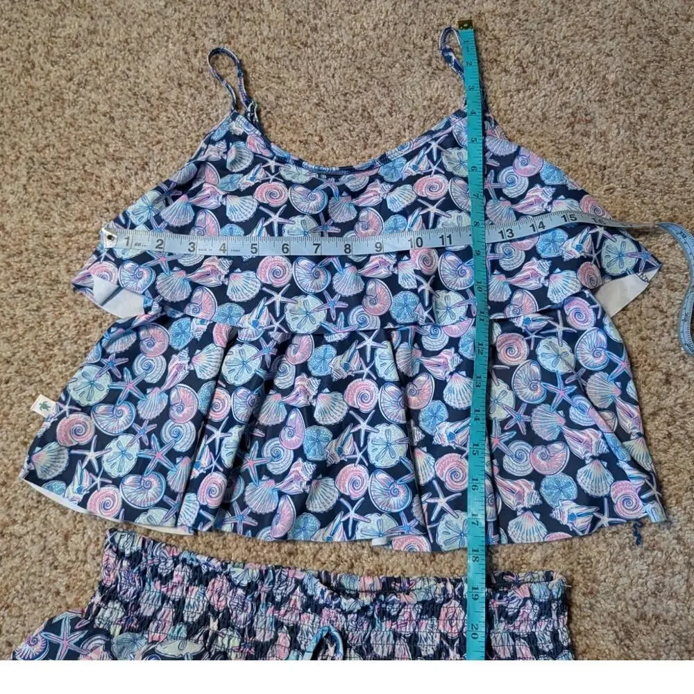 Simply Southern Womens Size M Blue Shell Bee Tankini Top, skort Swimsuit Set